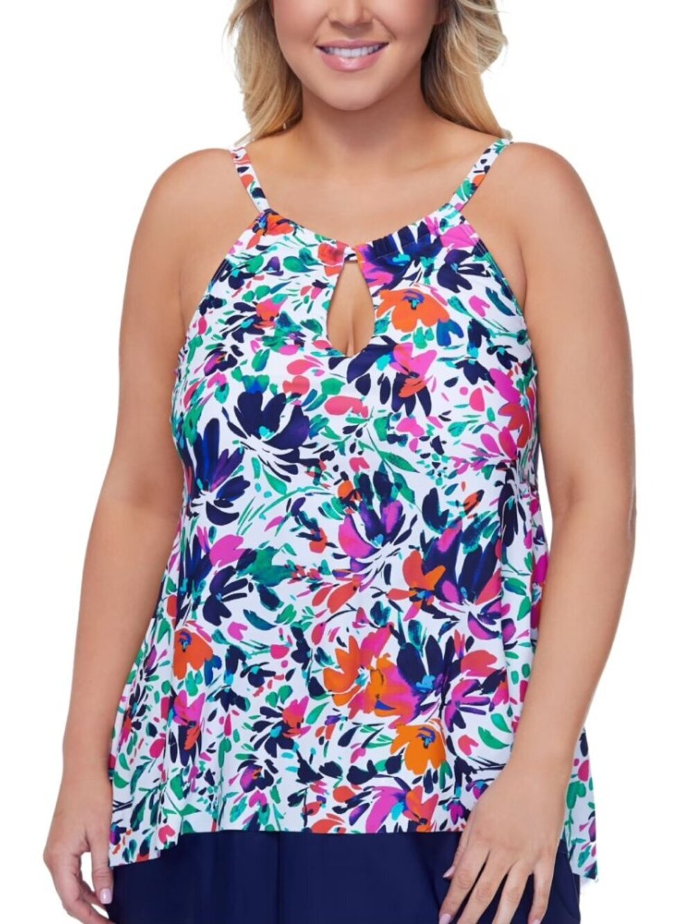 ISLAND ESCAPE Floral Stretch Keyhole High-Low Hem Adjustable Tankini SZ:24W NWT